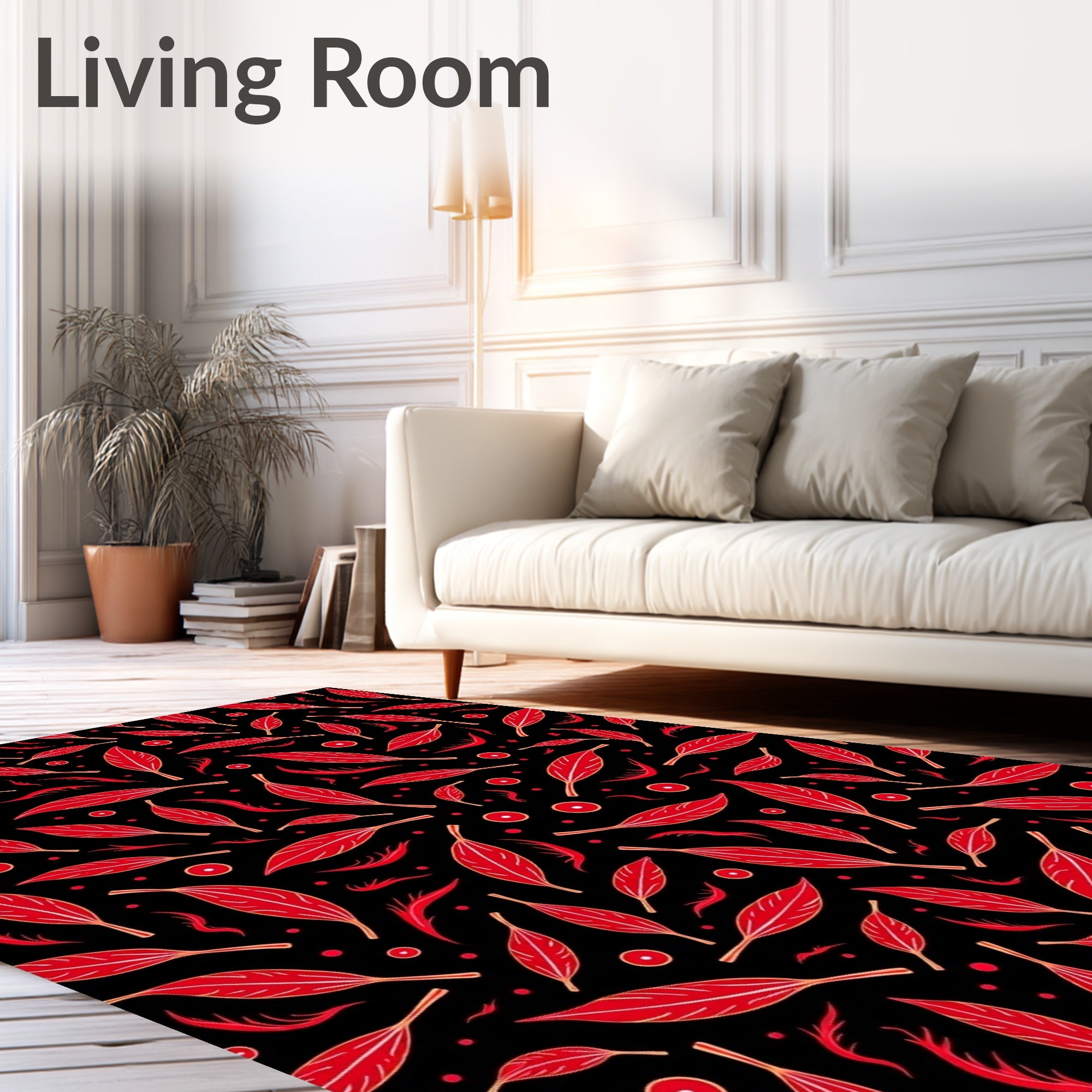 Crimson Leaf Pattern Chic Art Rug