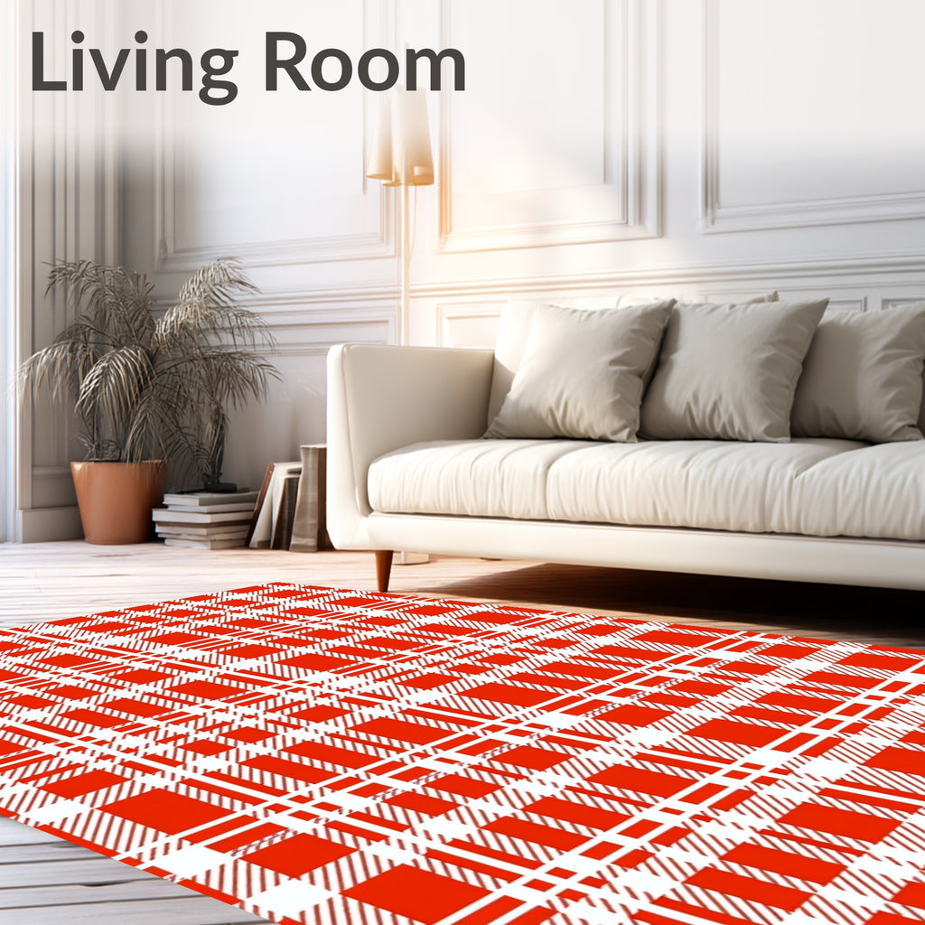 Classic Red and White Plaid Pattern Rug