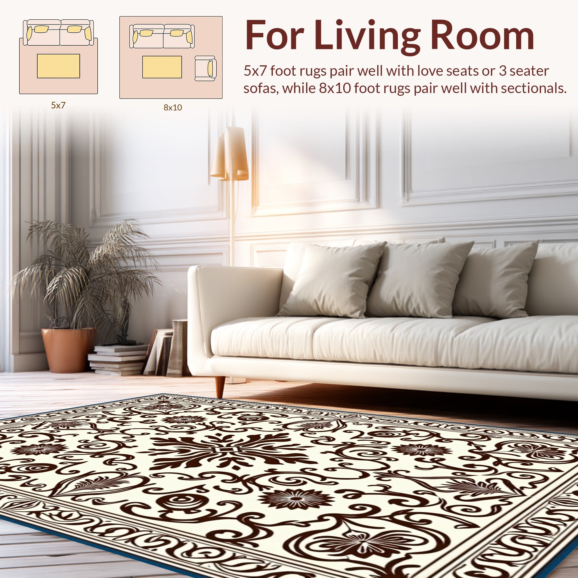Classic Floral Brown Cream Medallion Rug