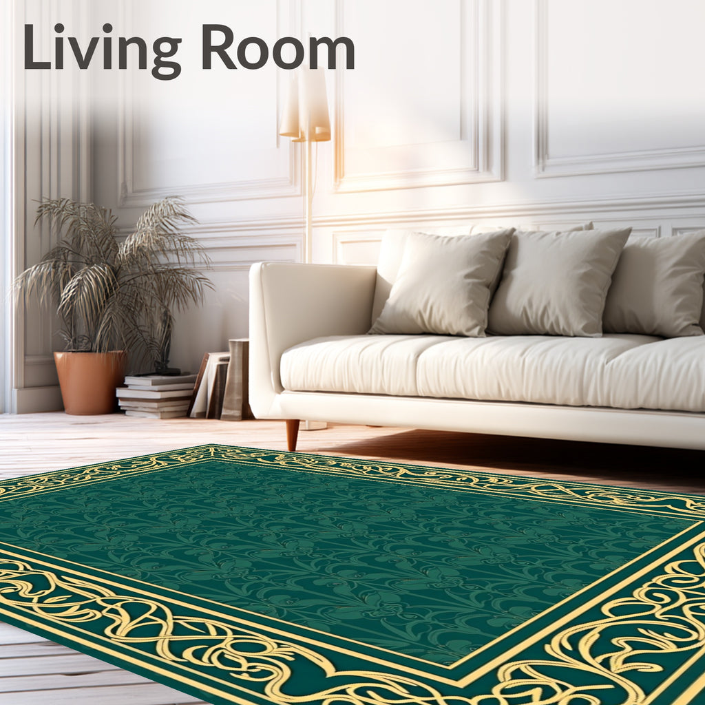 Art Nouveau Scrollwork Green Floral Rug