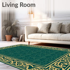 Art Nouveau Scrollwork Green Floral Rug
