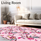 Pink Floral Branch Pattern Rug