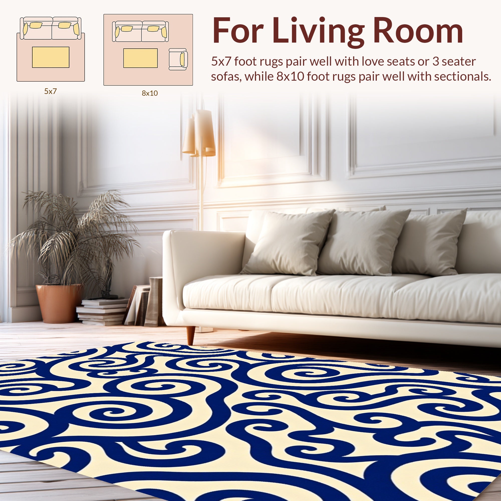 Navy Swirl Artful Pattern Rug
