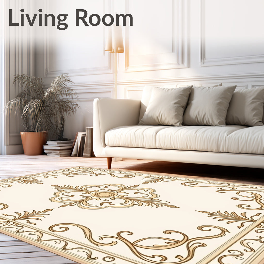 Ornate Gold Swirl Pattern Rug