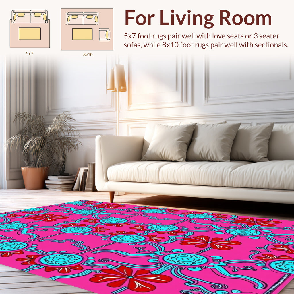 Whimsical Floral Psychedelic Pink Pattern Rug
