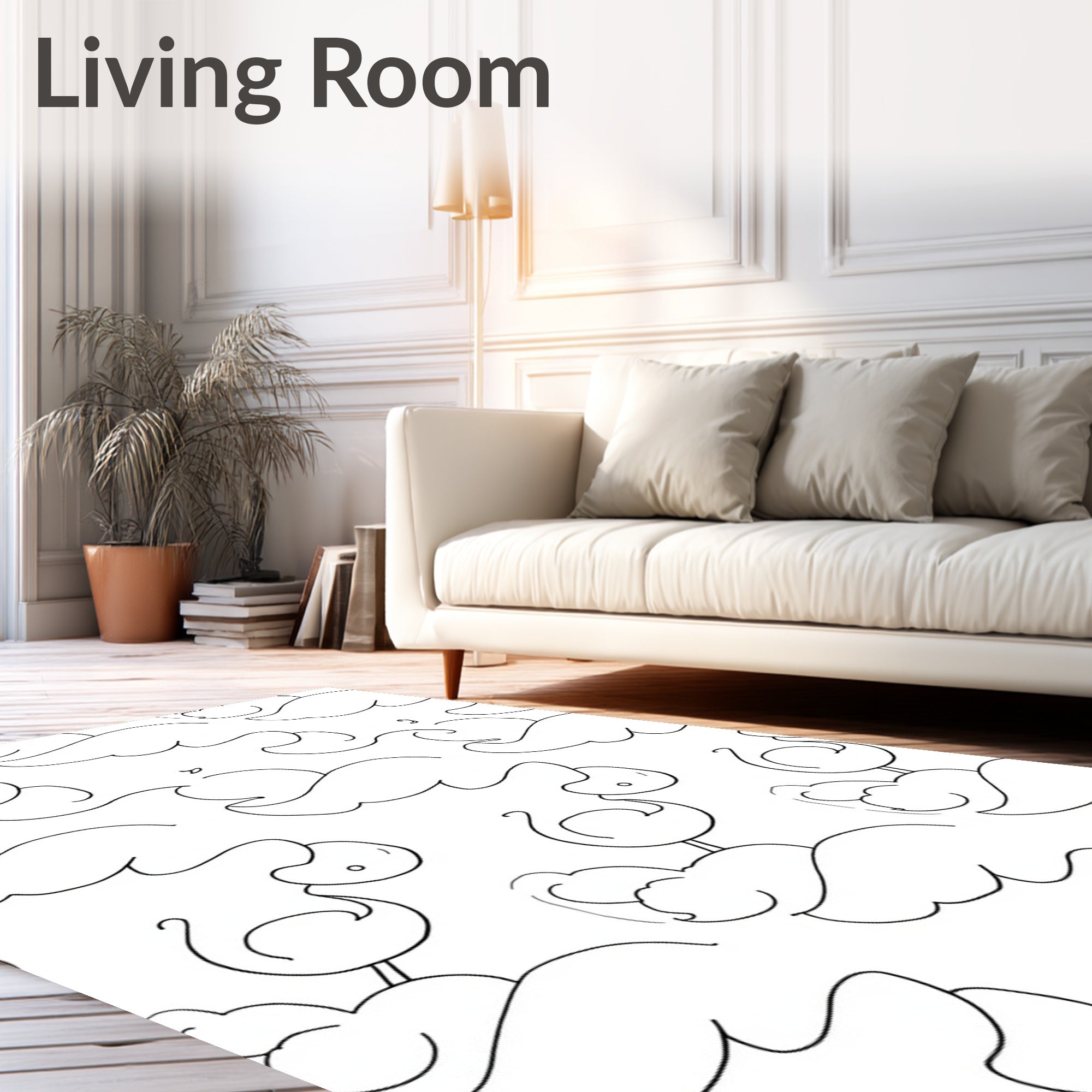 Whimsical Cloud Bird Doodle Pattern Rug