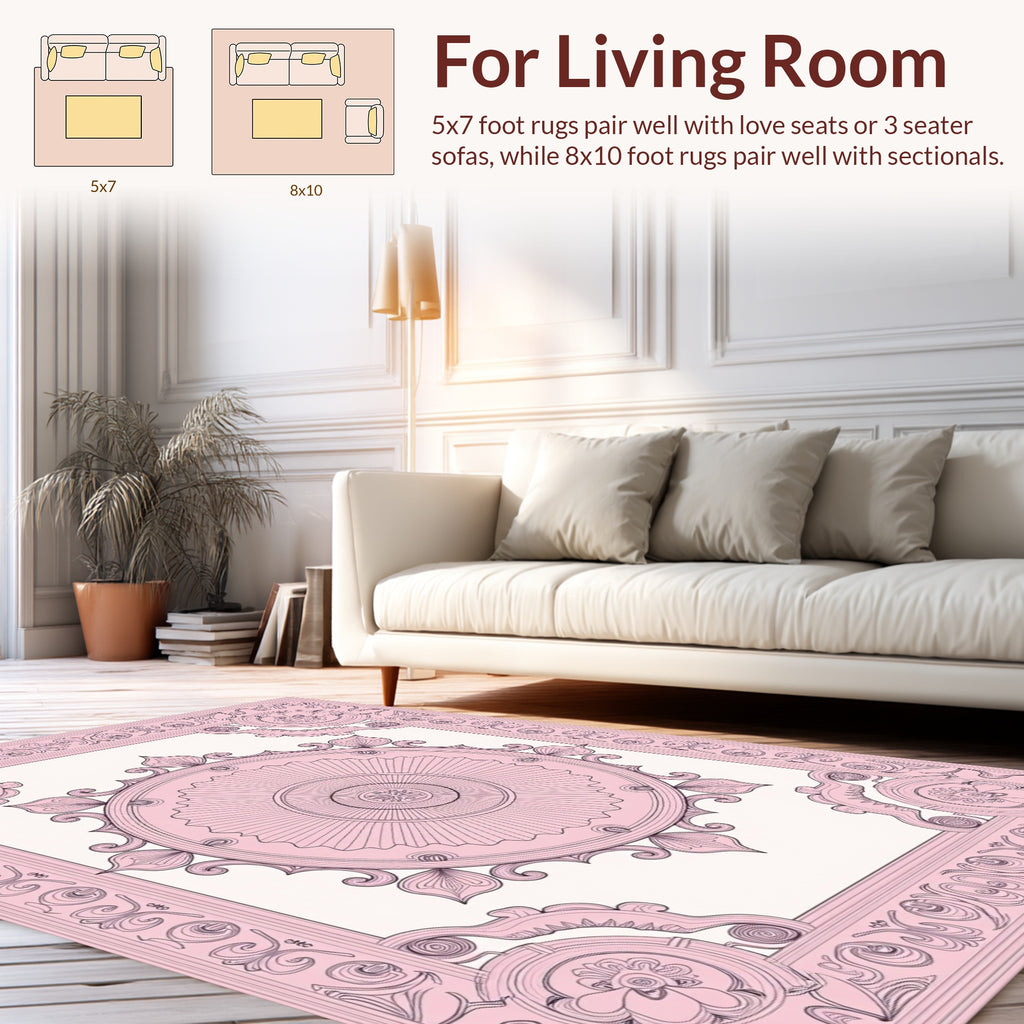 Pink Ornate Mandala And Border Design Rug