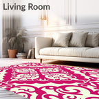 Fuchsia Damask Scroll Pattern Rug