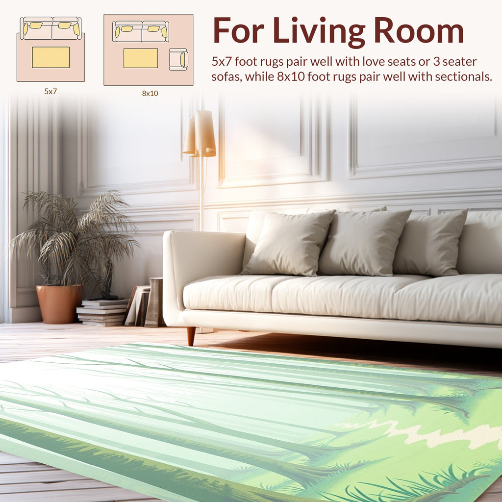 Misty Forest Path Nature Design Rug