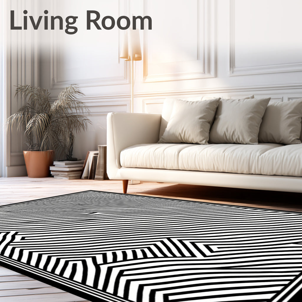 Abstract Black White Striped Pattern Rug