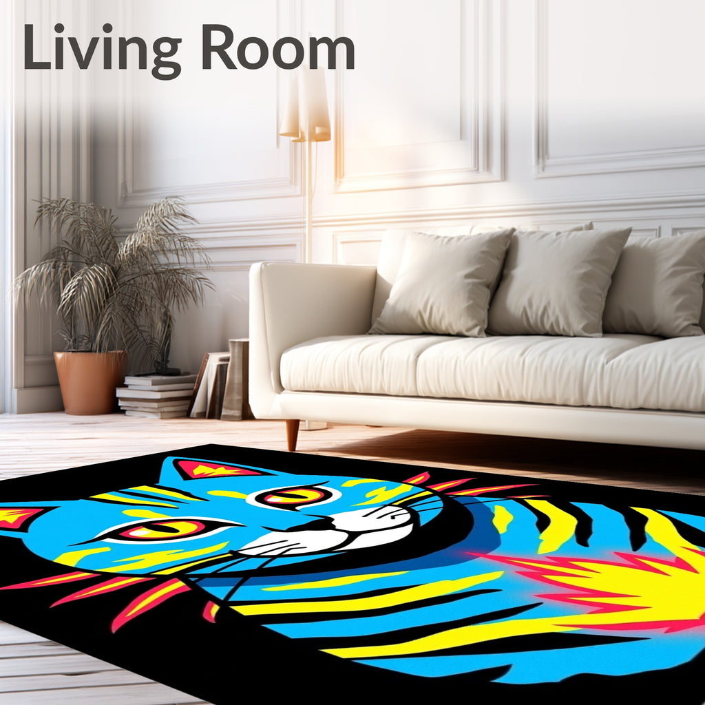 Pop Art Blue Yellow Cat Design Rug
