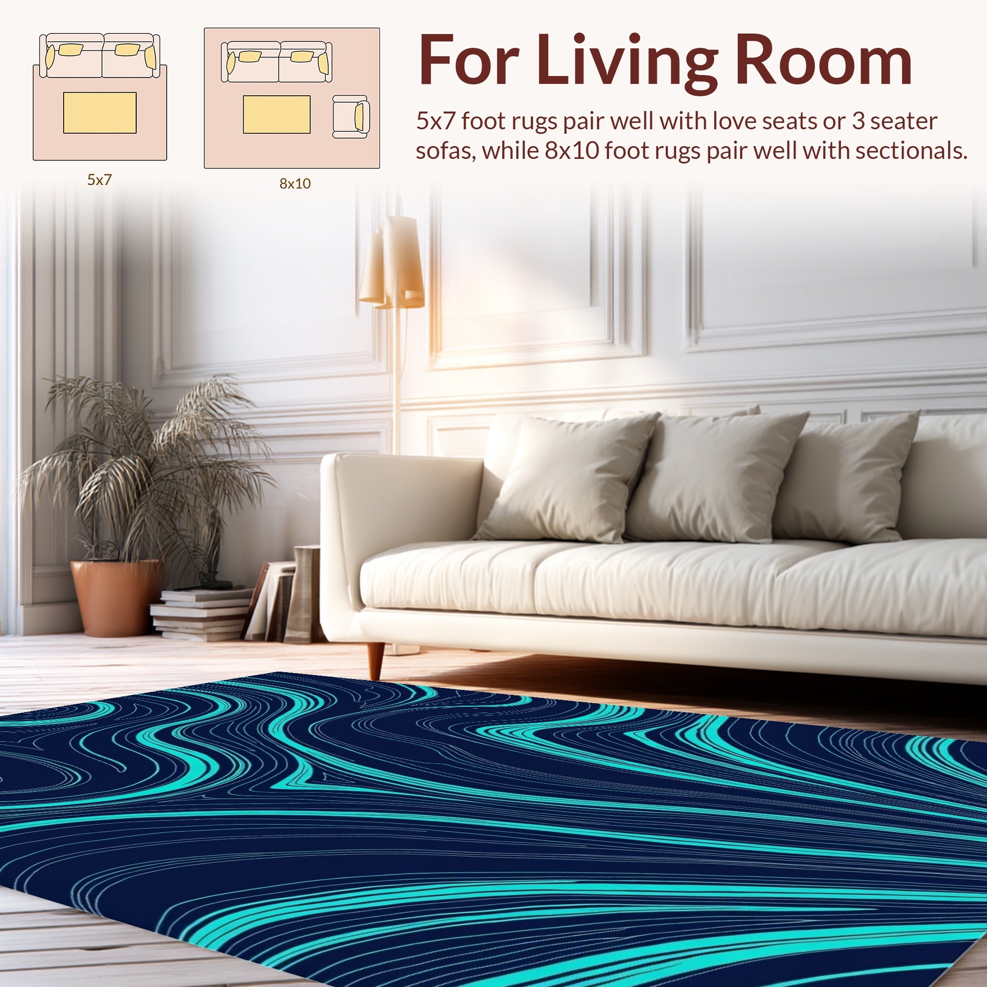 Abstract Teal Wavy Lines Rug