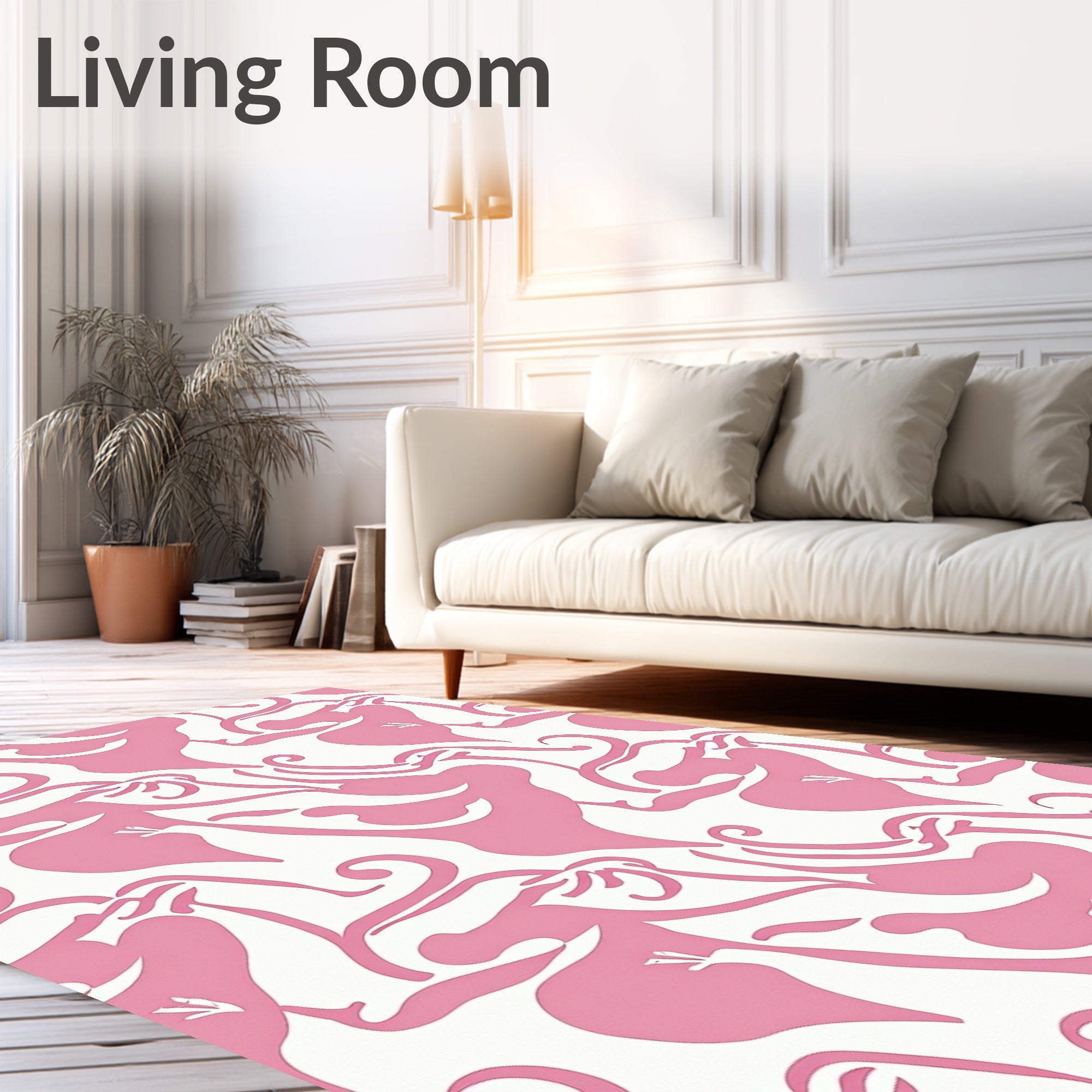 Abstract Pink Floral Swirl Pattern Rug