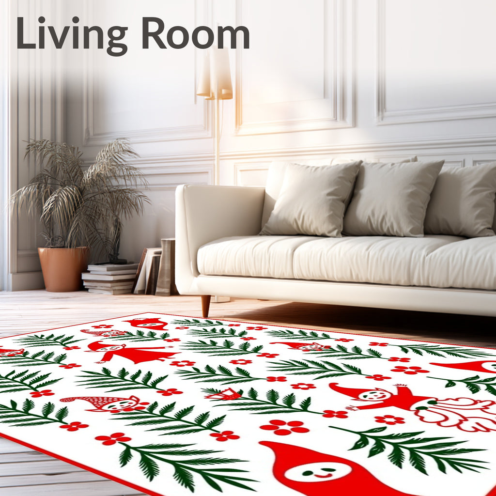 Red Green Elves Folklore Ferns Rug