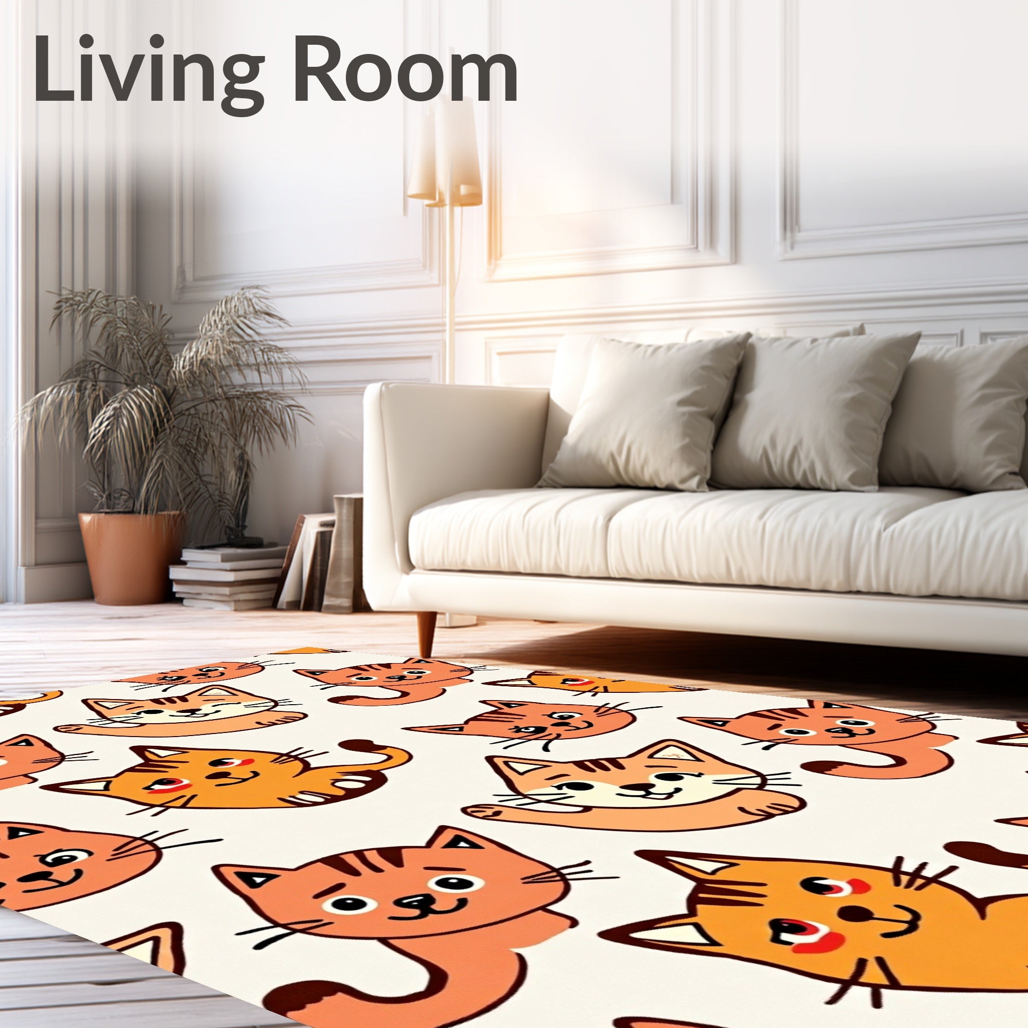 Playful Orange Cat Pattern Rug