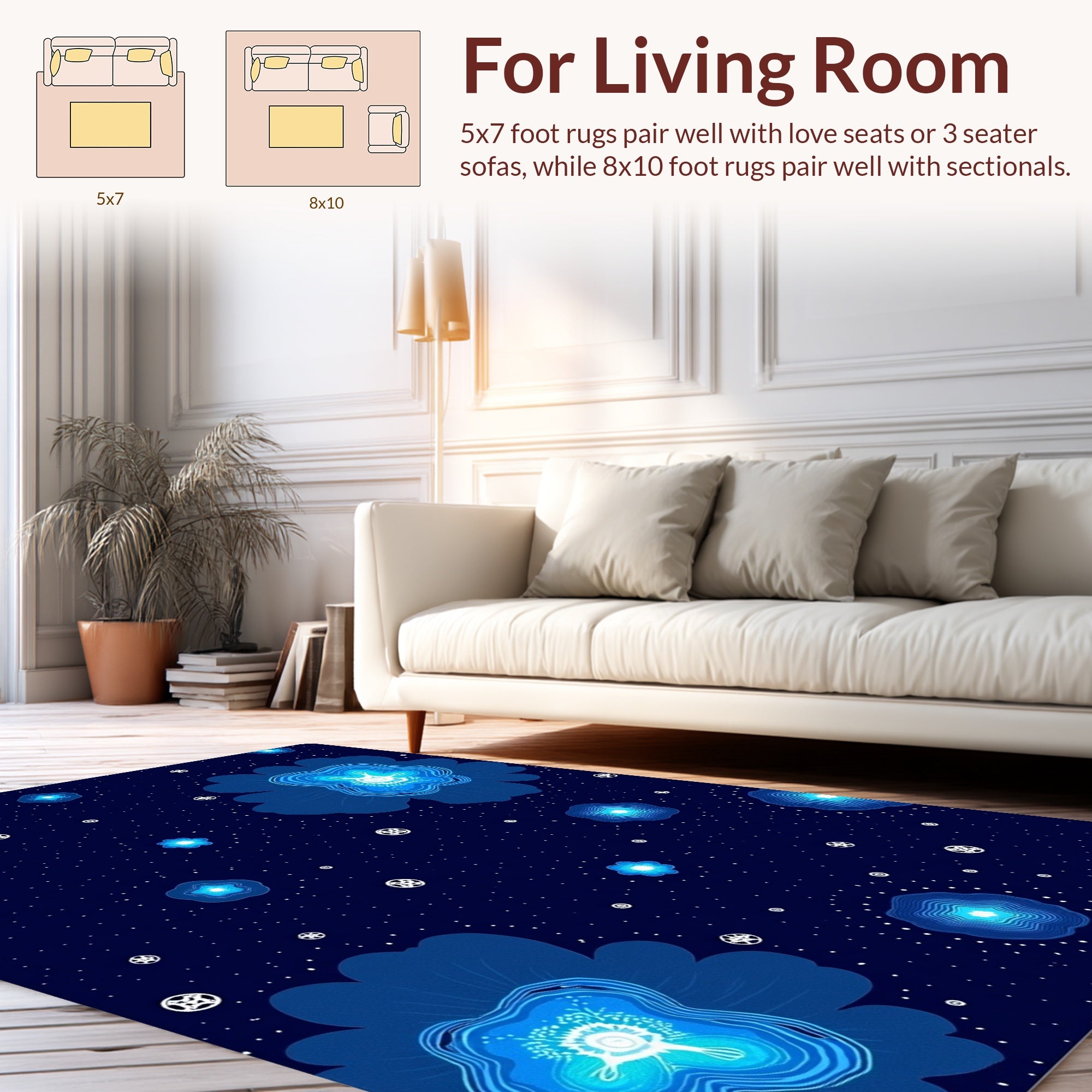 Celestial Blue Floral Stars Rug