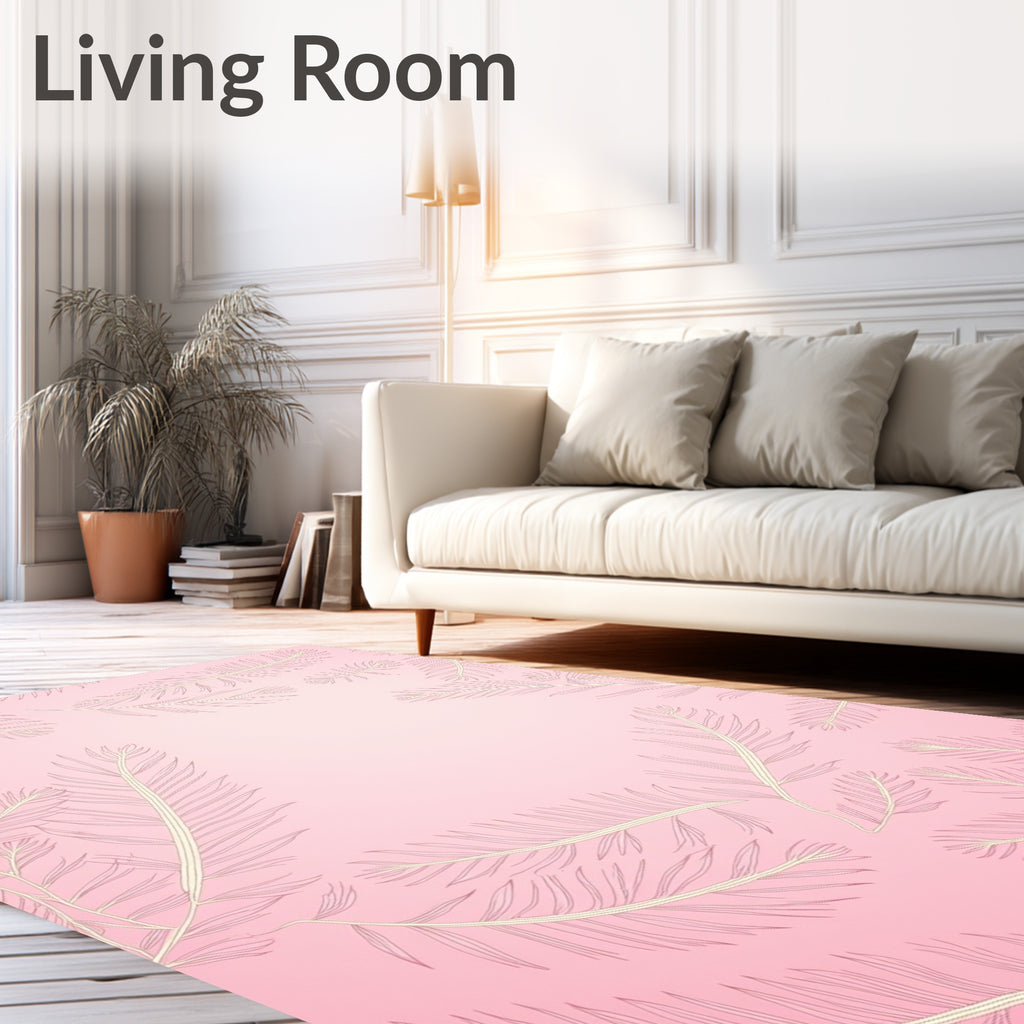 Delicate Feather Patterned Pink Rug