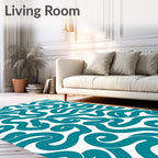 Teal Abstract Curvy Line Pattern Rug