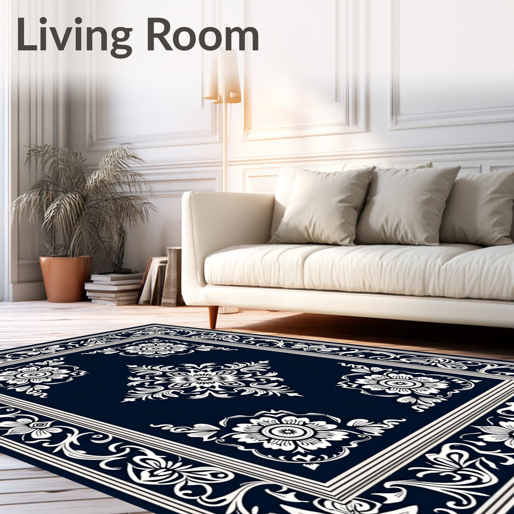 Classic Floral Scroll Border Design Rug