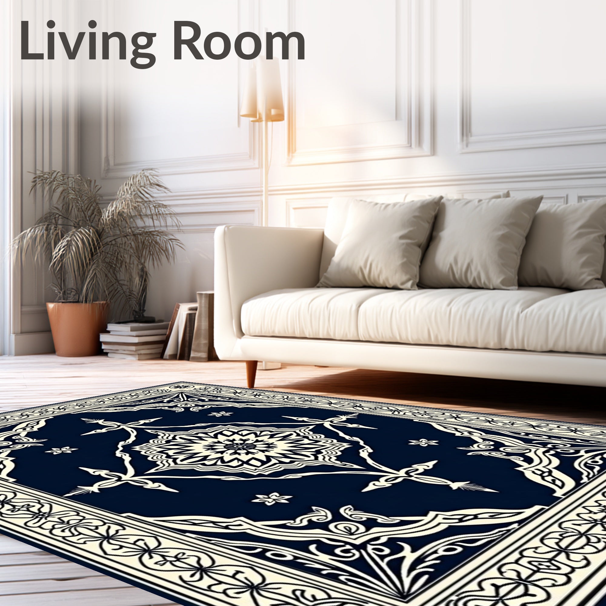 Ornate Floral Medallion Dark Design Rug