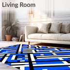 Abstract Blue White Black Geometric Pattern Rug