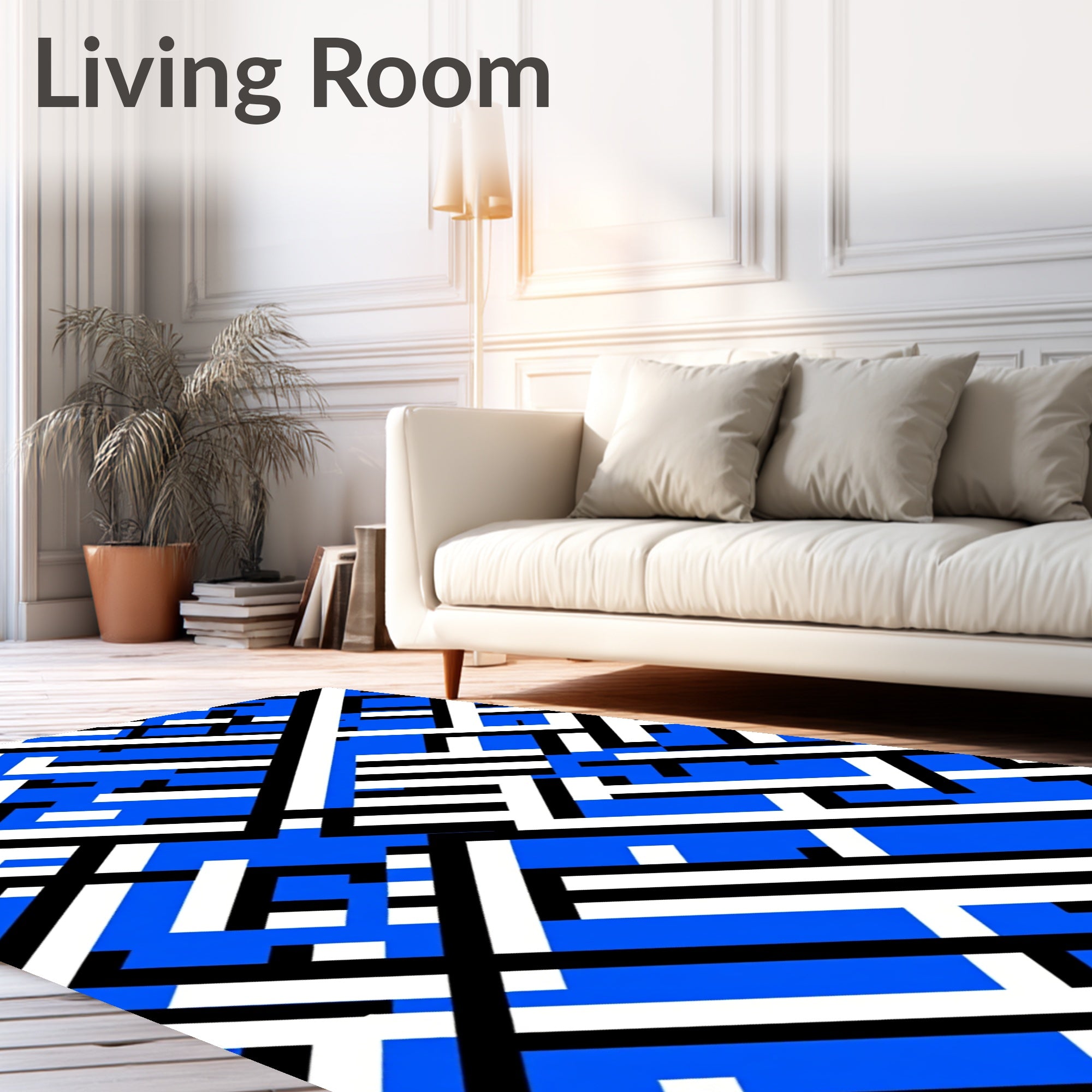 Abstract Blue White Black Geometric Pattern Rug