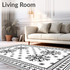 Black White Snowflake Winter Border Rug