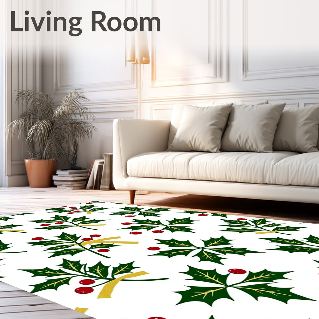 Holly Berry Branch Pattern Design Rug