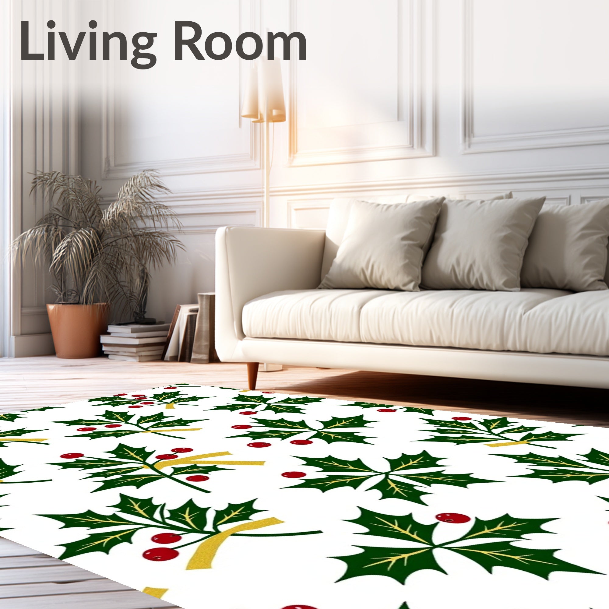 Holly Berry Branch Pattern Design Rug