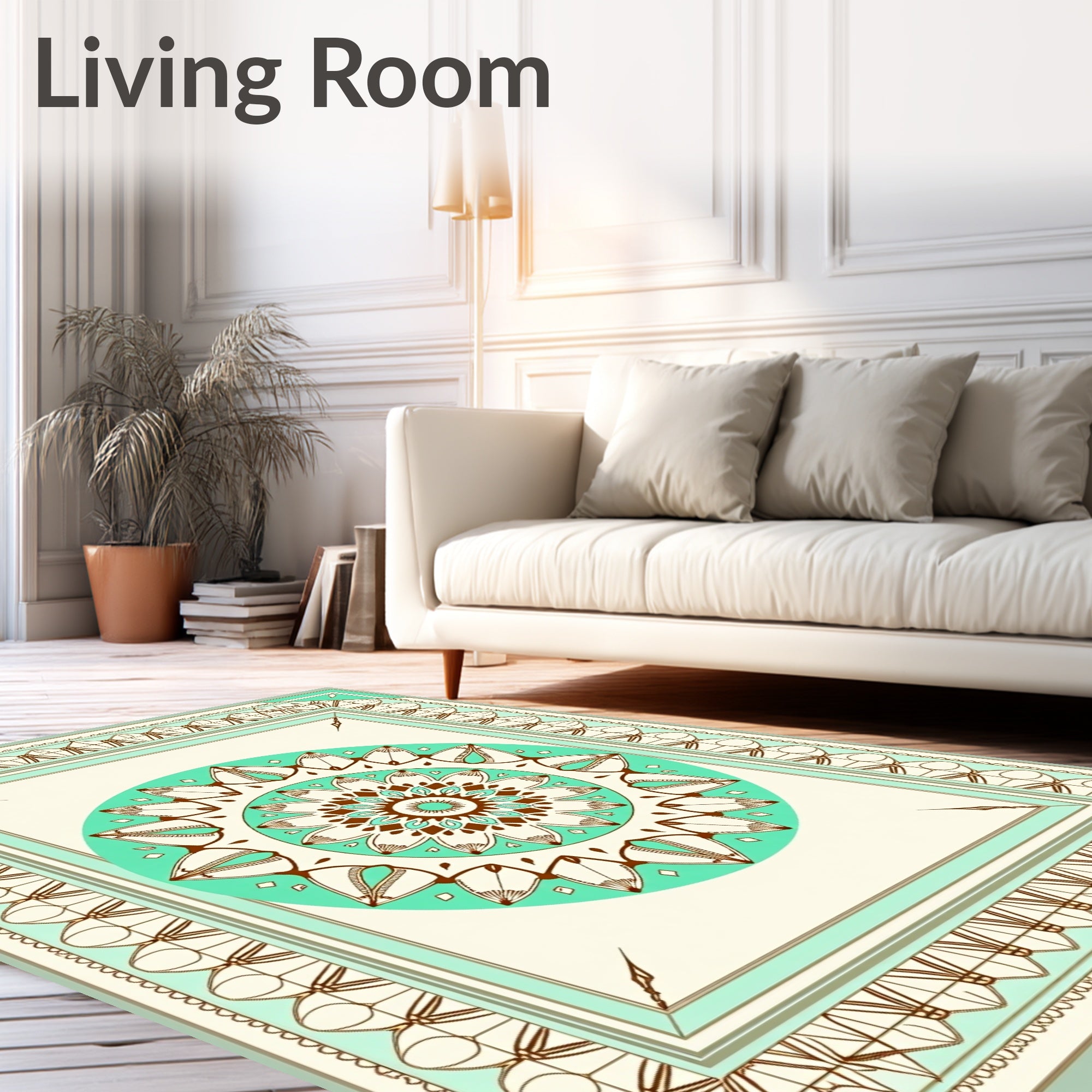Mandala Inspired Geometric Teal Brown Rug