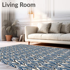 Striped Blue Cream Leaf Pattern Rug