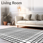 Classic Black White Grid Pattern Rug