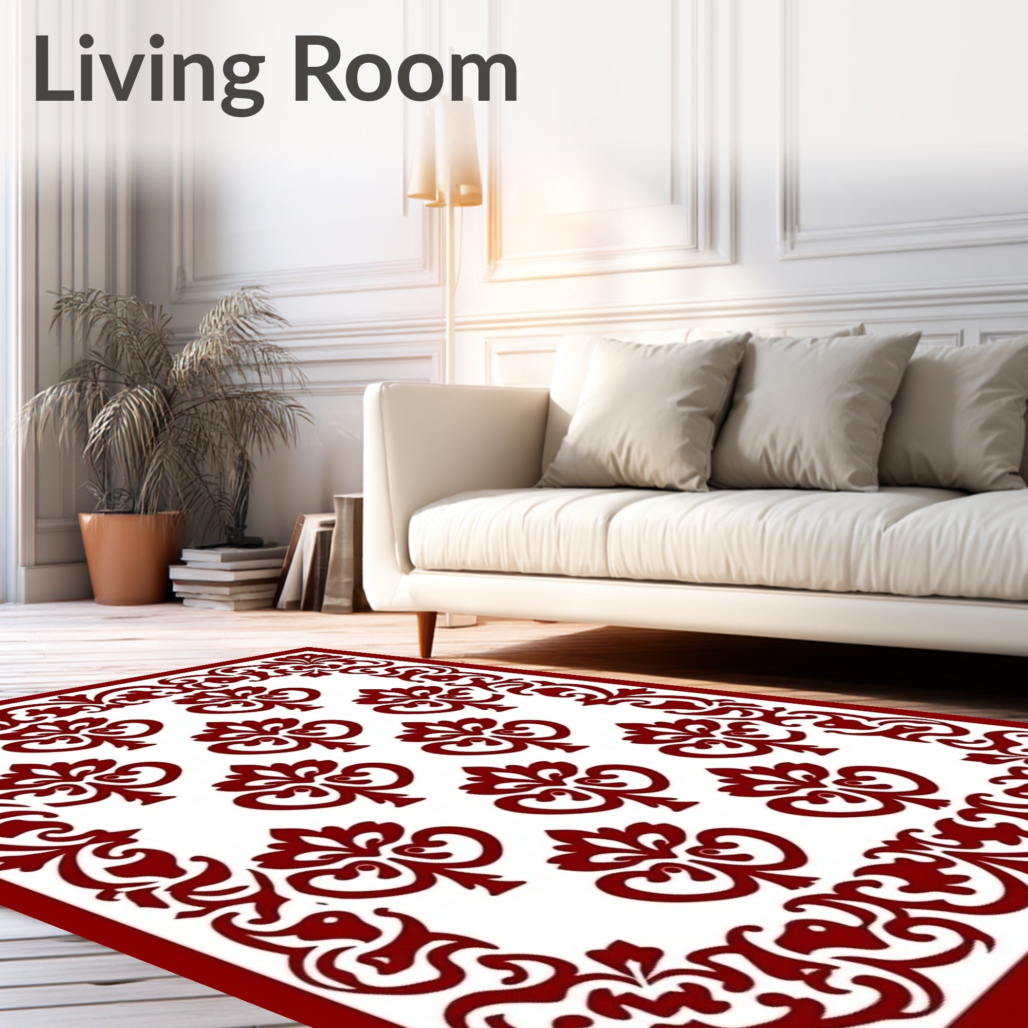 Rich Red Damask Ornamental Pattern Rug