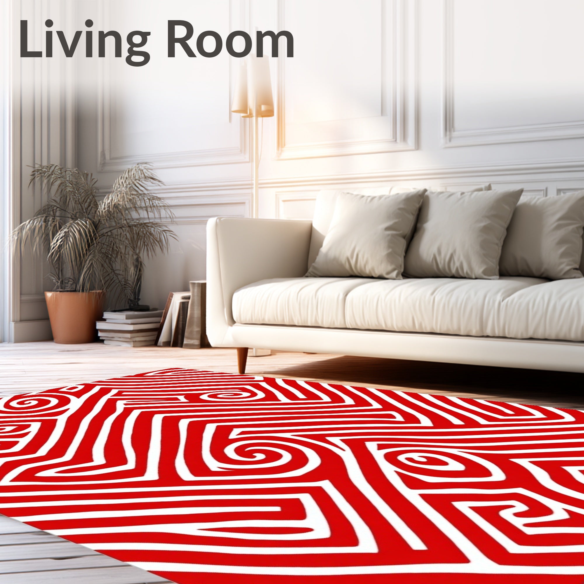 Bold Red Swirl Geometric Lines Rug