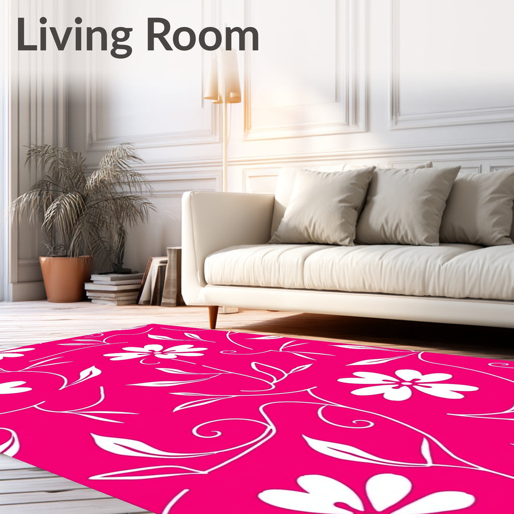 Vibrant Pink Floral Swirl Pattern Rug