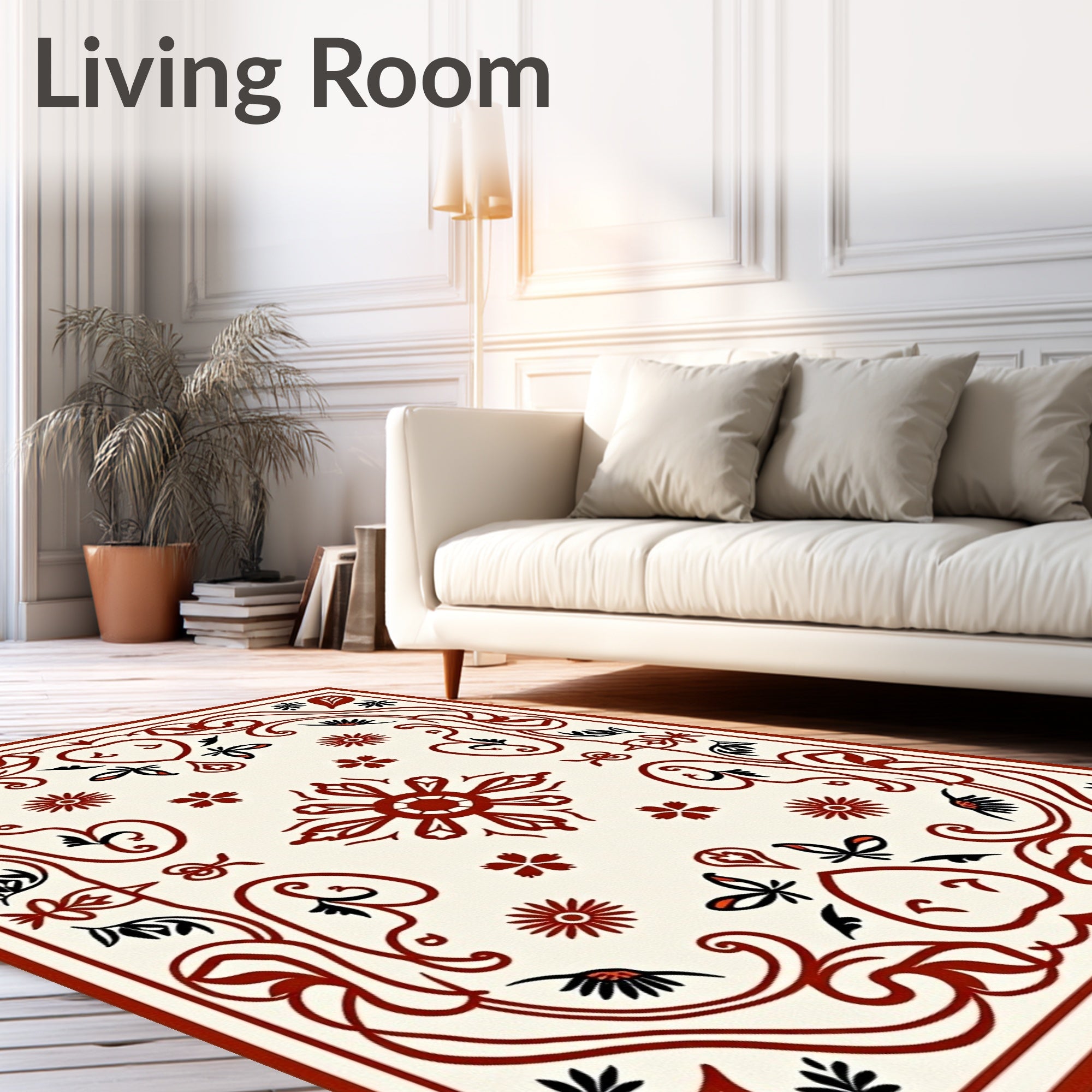 Crimson Floral Vines Pattern Rug
