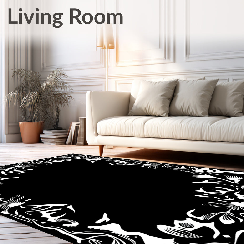 Ornate White Floral Abstract Design Rug