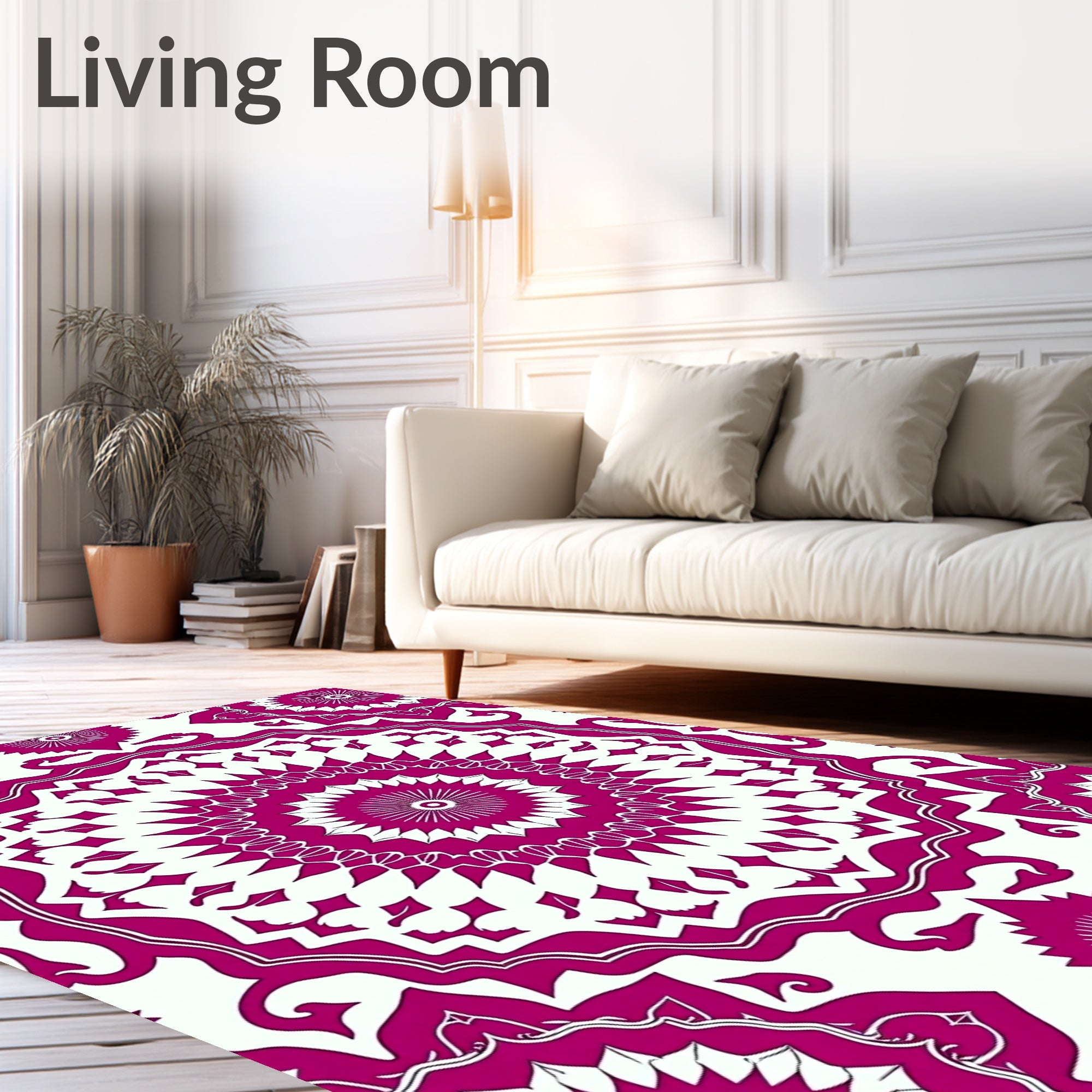 Mandala Inspired Fuchsia Floral Design Rug