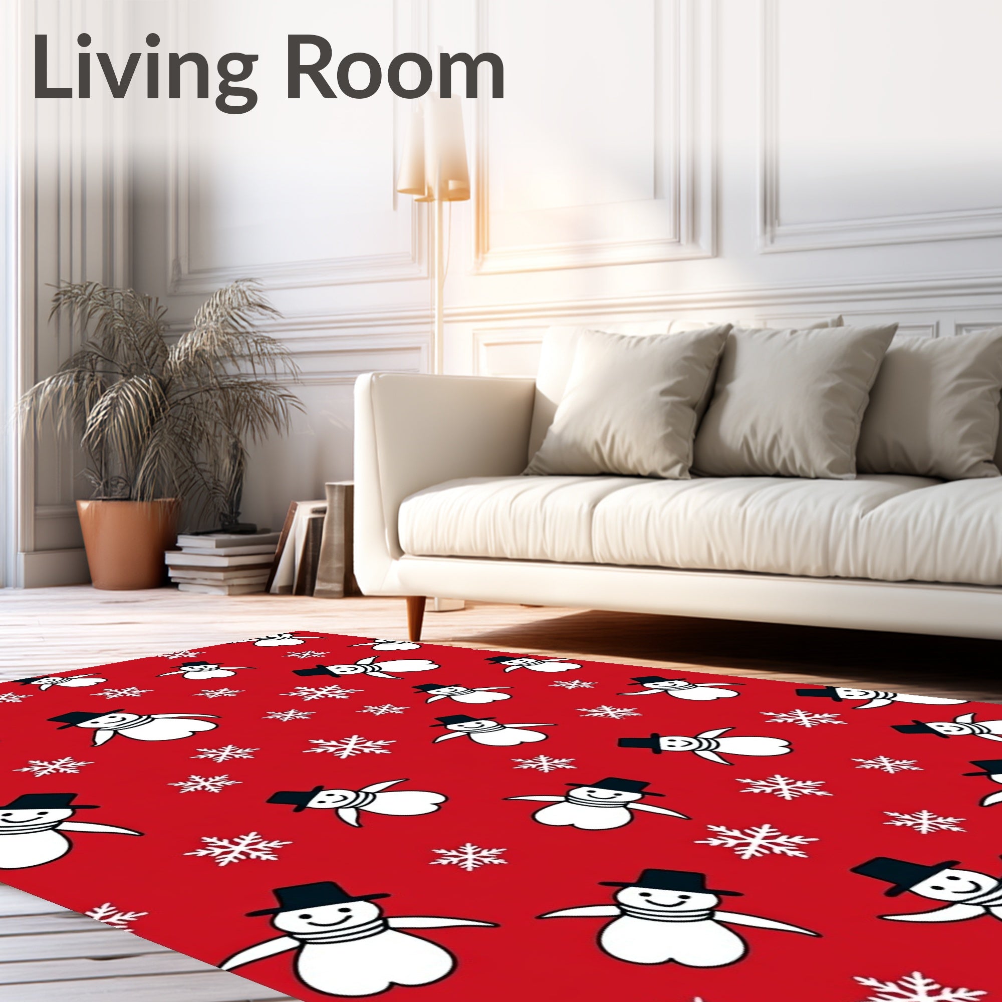 Snowman Snowflake Red Festive Pattern Rug