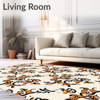 Elegant Orange Black Flourish Pattern Rug