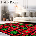 Bold Red Green Plaid Starburst Rug