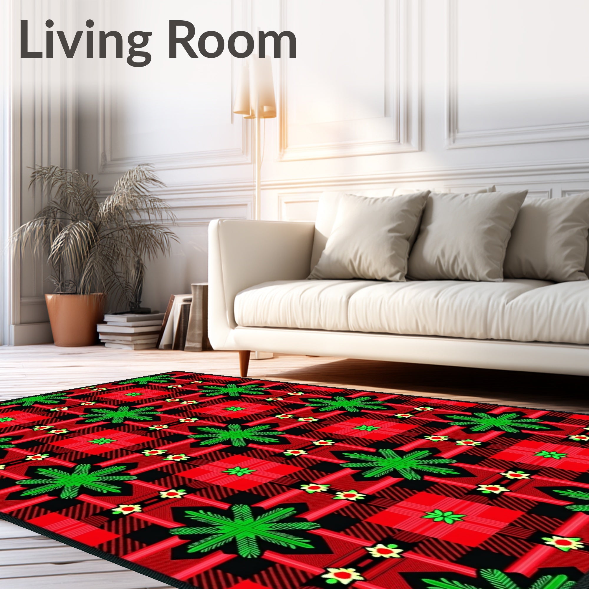 Bold Red Green Plaid Starburst Rug