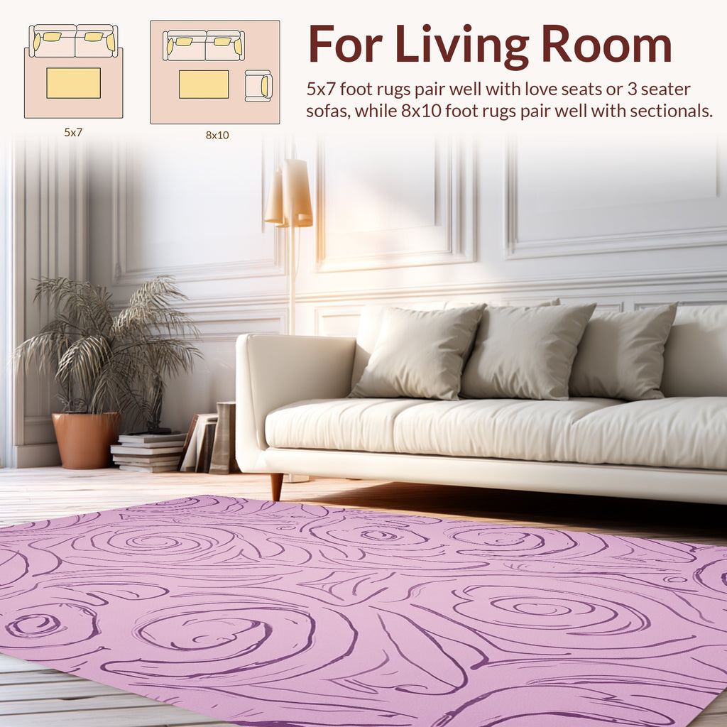 Light Pink Rose Sketch Pattern Rug