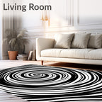 Black White Swirling Lines Rug