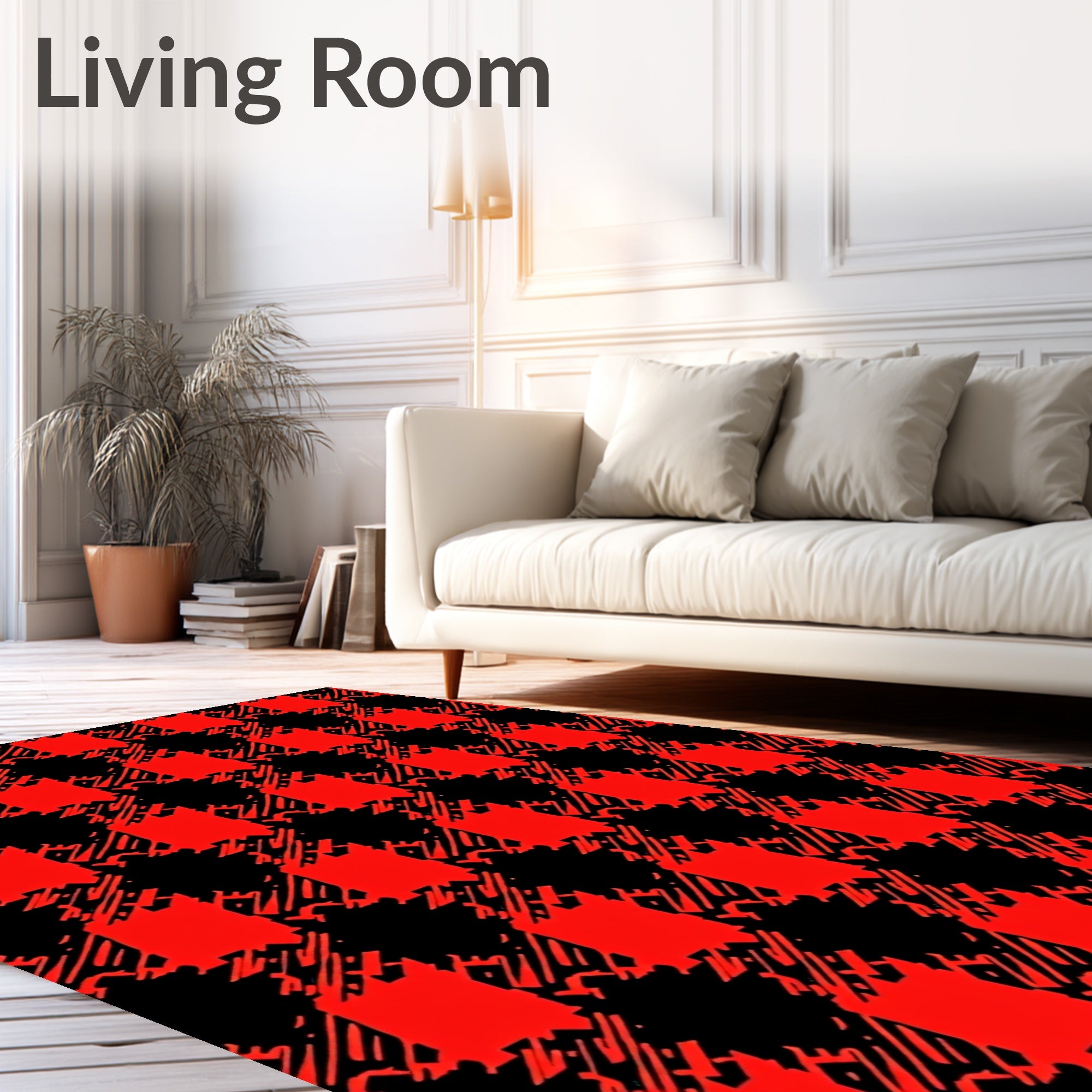 Bold Red And Black Plaid Design Rug