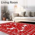 Red Reindeer Snowflake Folk Art Rug