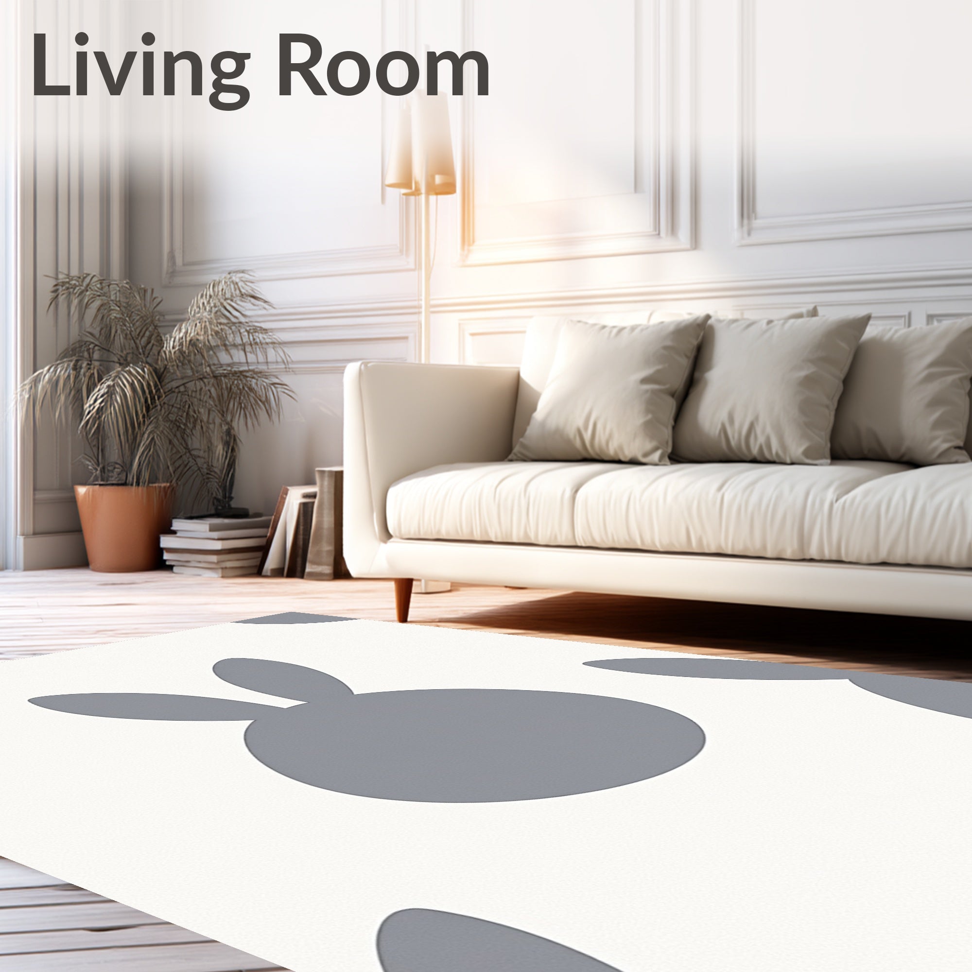 Cute Grey Bunny Pattern Design Rug