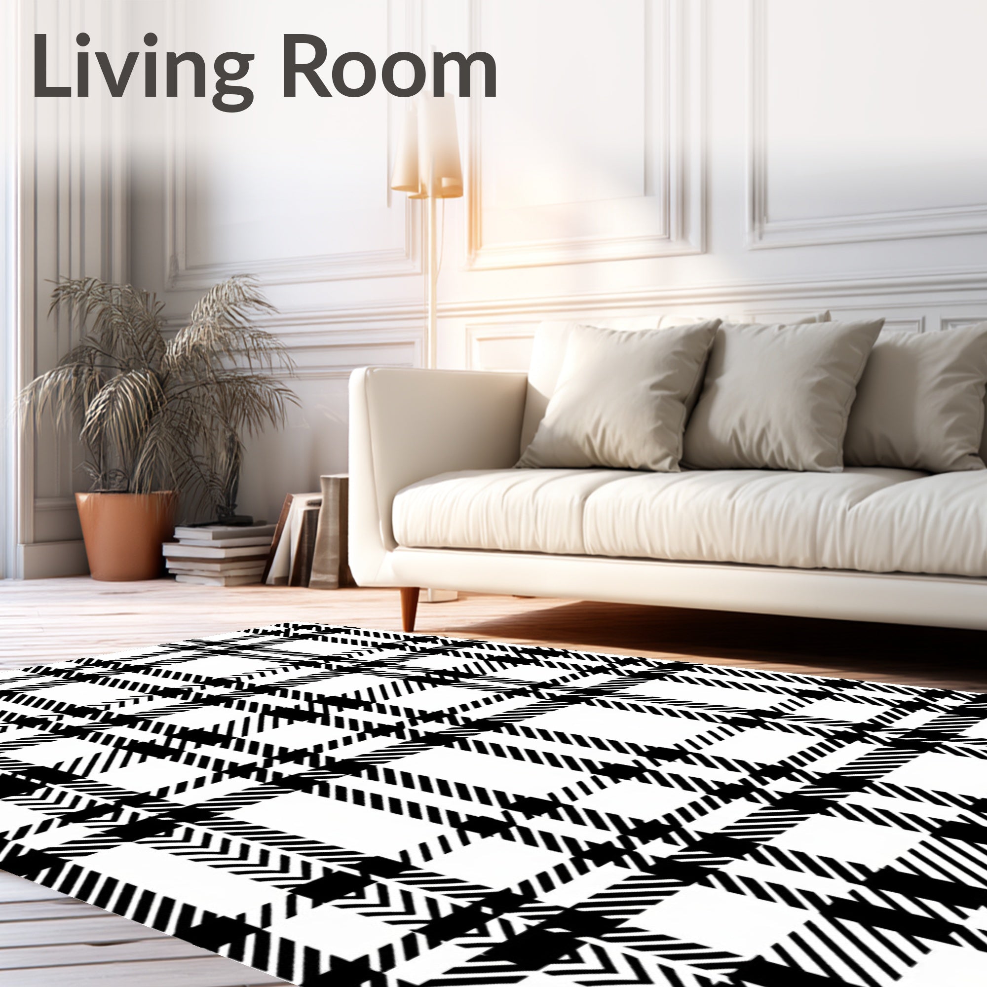 Classic Black White Checked Pattern Rug