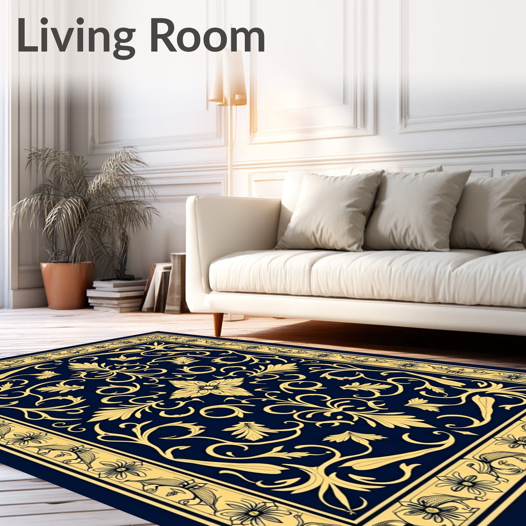 Classic Gold Floral Swirl Rug