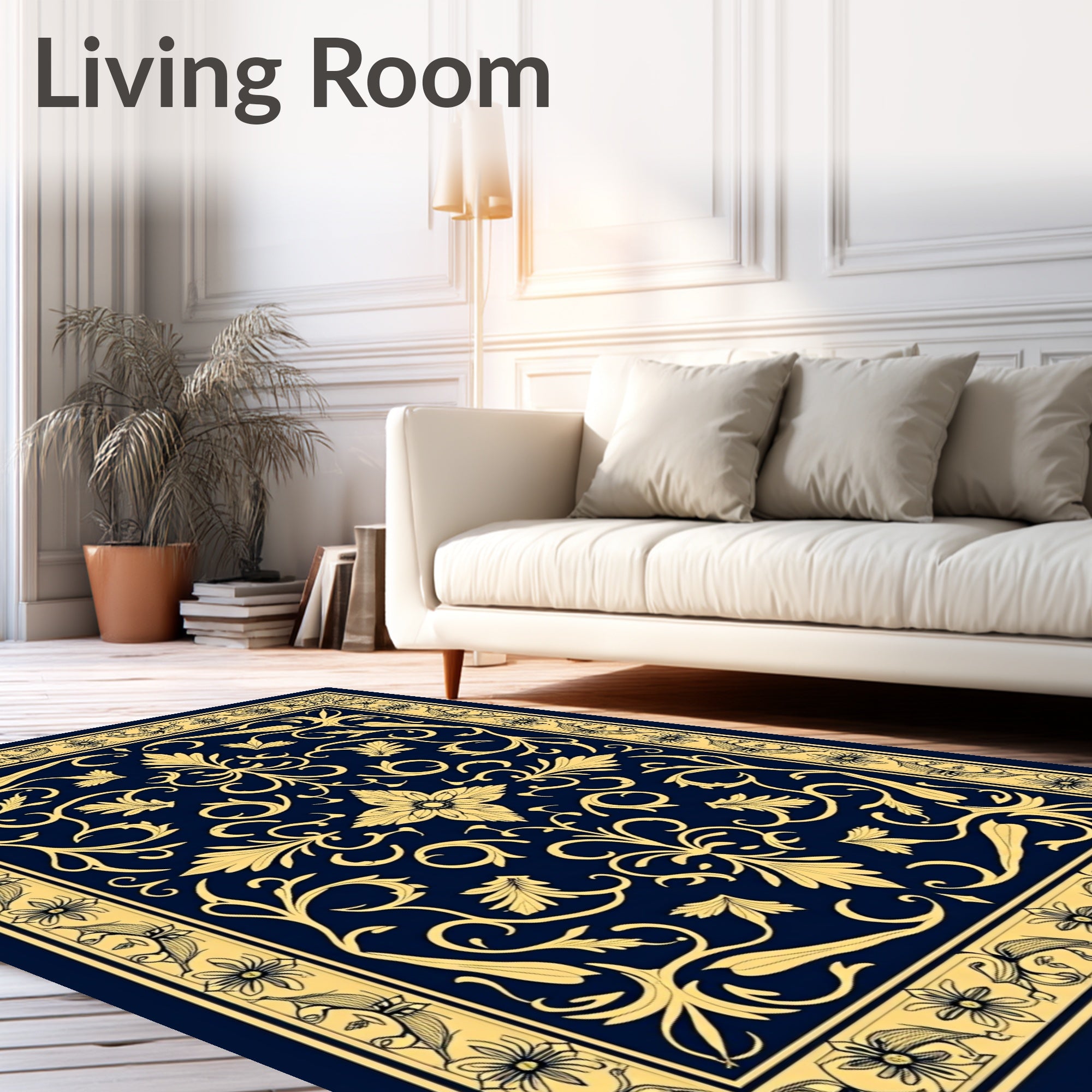 Classic Gold Floral Swirl Rug